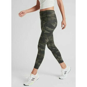 Athleta Camo High Rise Leggings Womens Green Camouflage Workout Pants READ Flaw